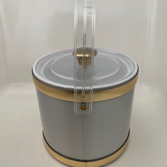 VINTAGE Culver Brushed Silver and Gold Acrylic Barware Ice Bucket - Picture 9 of 14